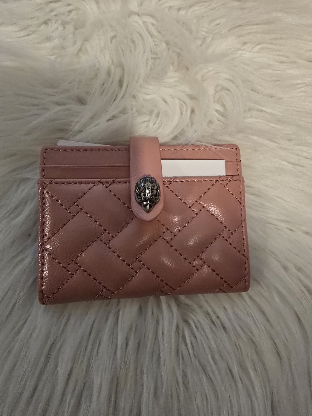Kurt Geiger Blush Quilted Patent Leather Card Holder with Decorative Snap